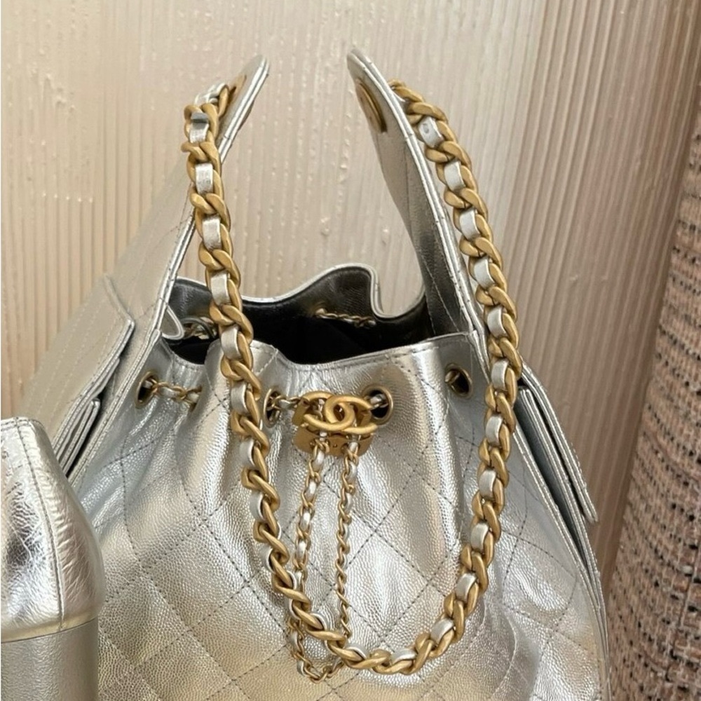 Silver Quilted Chain Bag